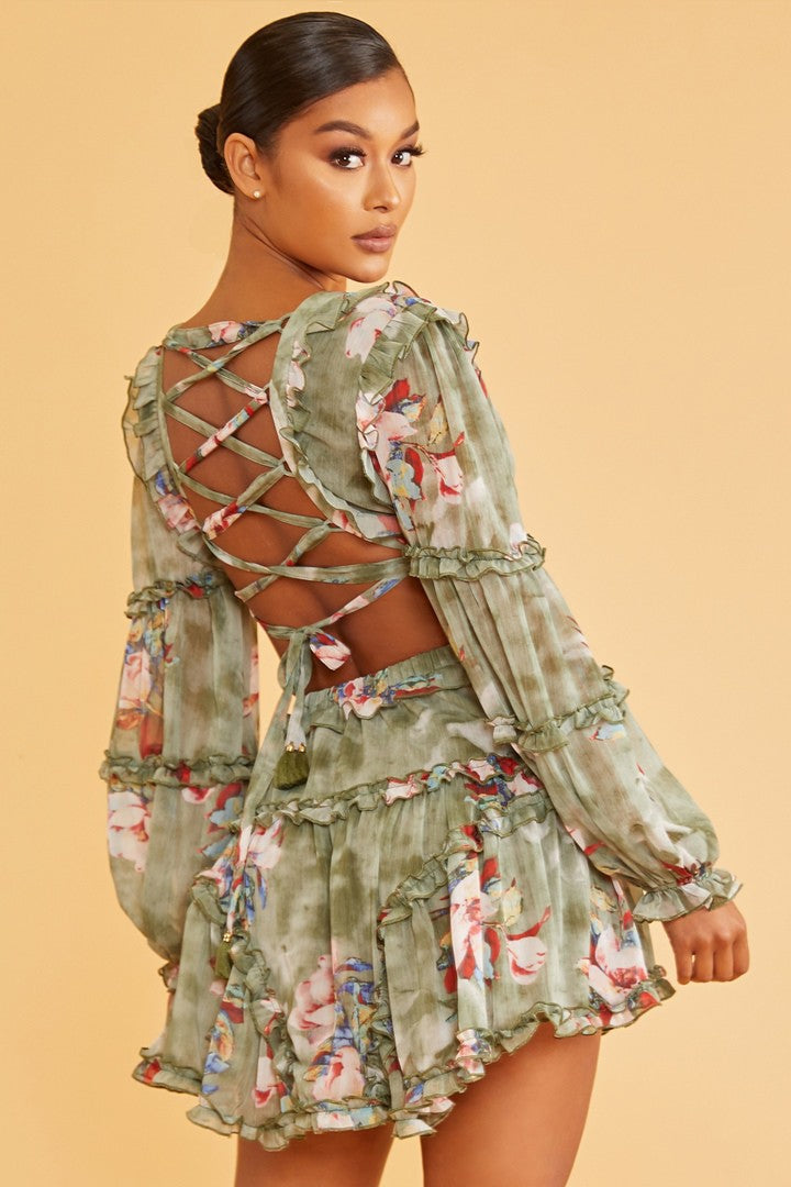 Floral ruffle mini dress