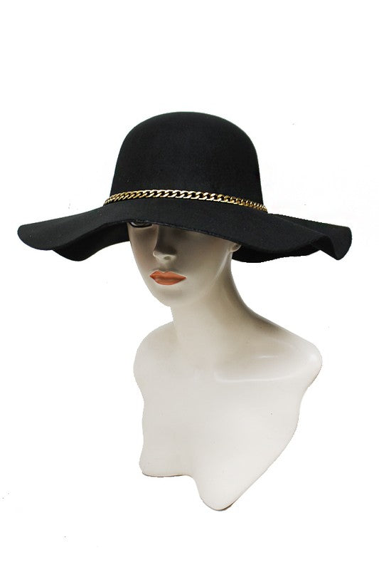 Gold Chain Decor Floppy Felt Hat