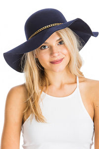 Gold Chain Decor Floppy Felt Hat