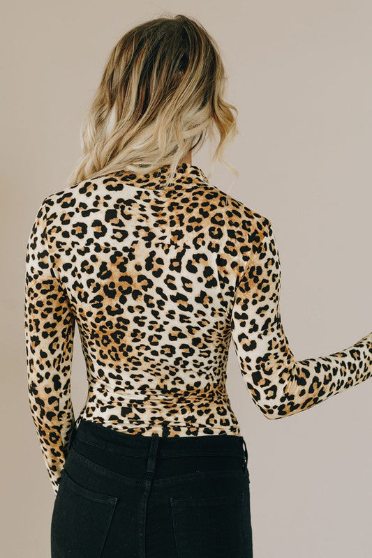 High Neck Leopard Long Sleeve Bodysuit