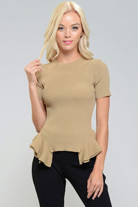 Pamelyn Ribbed Peplum Sweater Top
