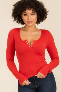Ribbed Scoop Neck With Faux Snap Button Top