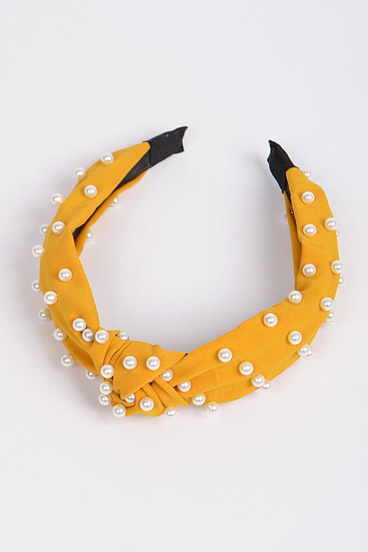 Monotone Knotted Head Band With Pearls